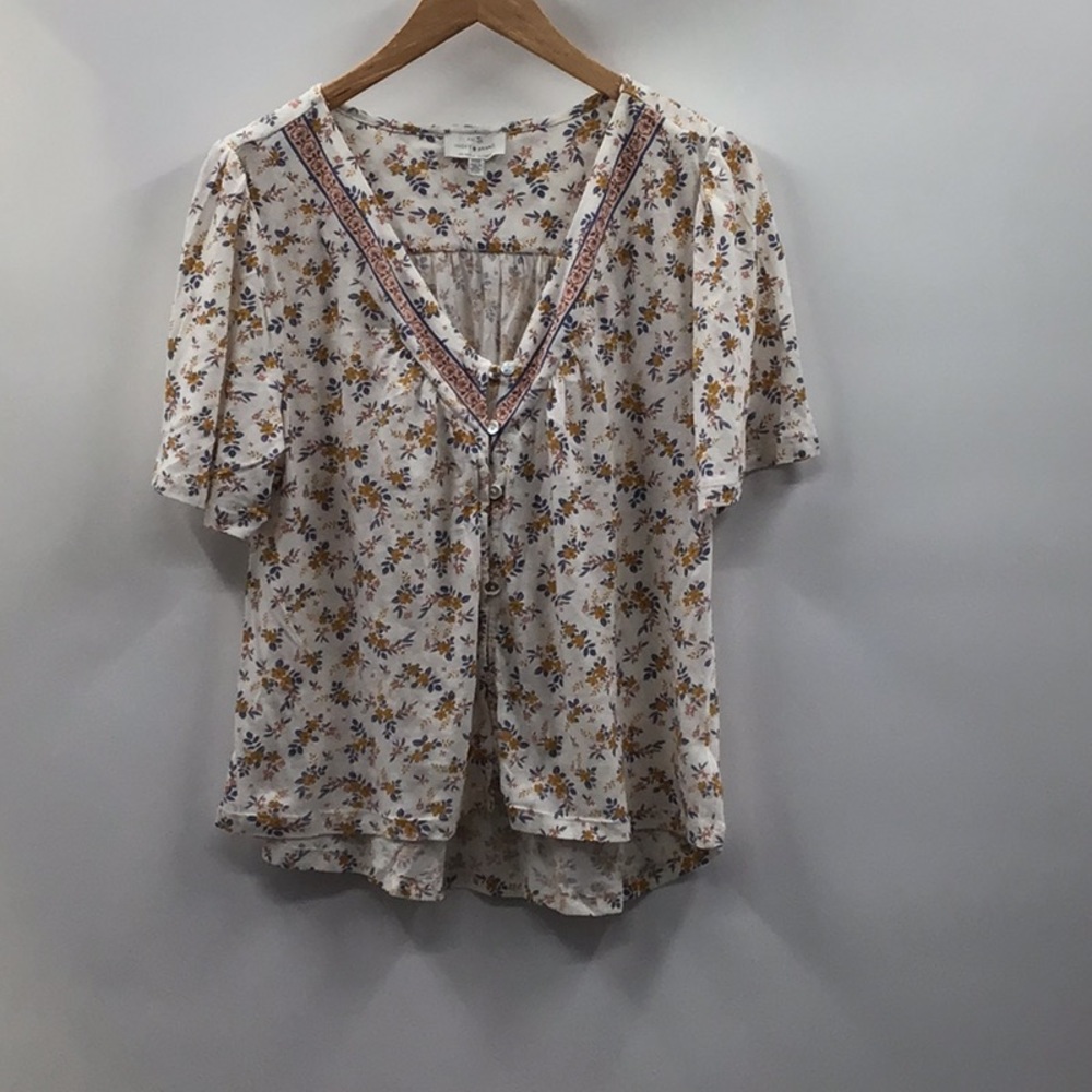 Lucky Brand Cream Flutter Sleeve Blouse with Tie Front